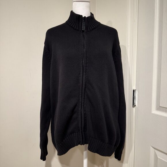 Lands End Vintage 100% Black Knit Full Zip Sweater SZ XL VGUC - Picture 1 of 11